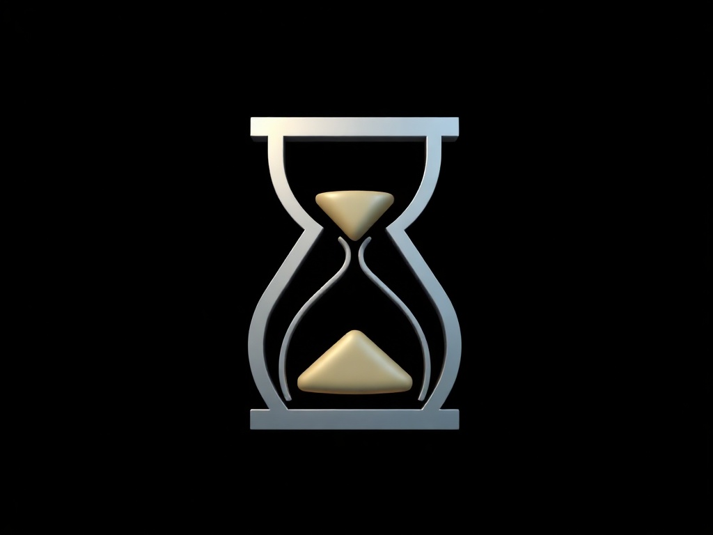 Minimalist emblem: a stylized 'E' and 'E' combined to form an hourglass shape, with clean lines and subtle metallic gradient. Photorealistic rendering on a dark background, 8k.